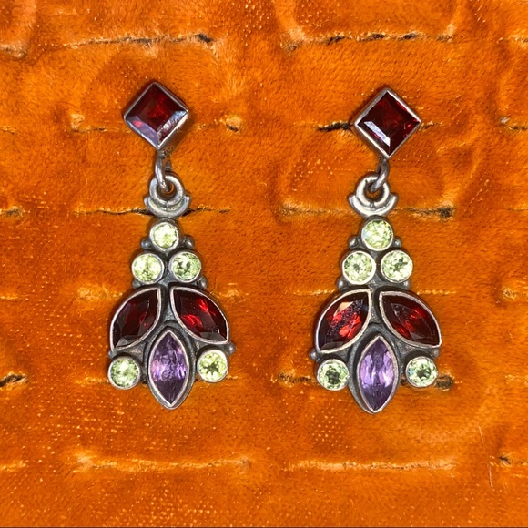 💔SOLD 💔 Antique Victorian Sterling Silver Gem Earrings - Picture 2 of 3